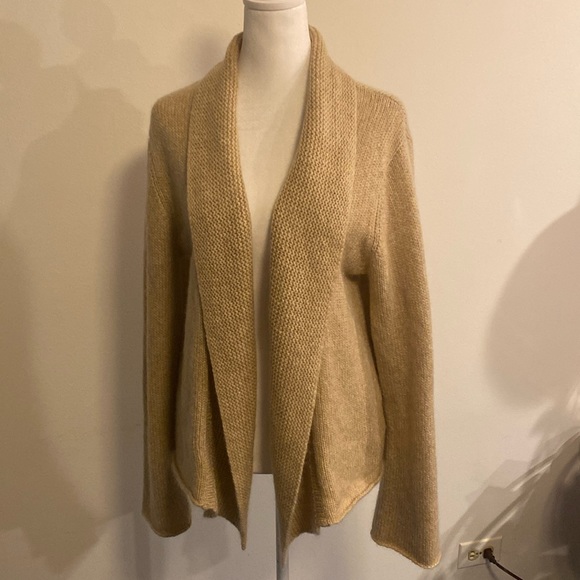 EILEEN FISHER open front wool knitted chunky cardigan size Large in tan color. - Picture 1 of 12